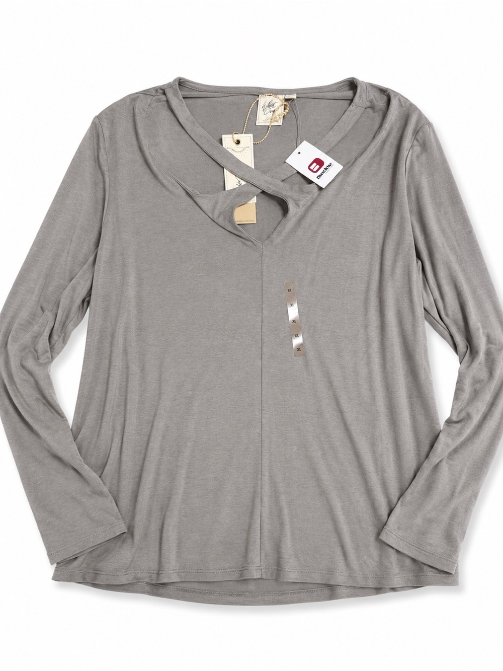 White Crow Grey Crisscross V-Neck Long Sleeve Top